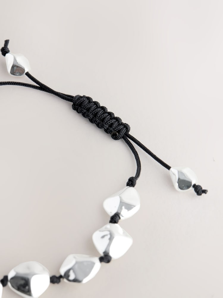 Silver Tone Chunky Beaded Cord Bracelet - Image 5 of 5