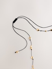 Gold Tone Beaded Cord Long Necklace - Image 4 of 5