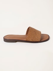 FatFace Natural Paisley Leather Weave Slider Sandal - Image 1 of 3