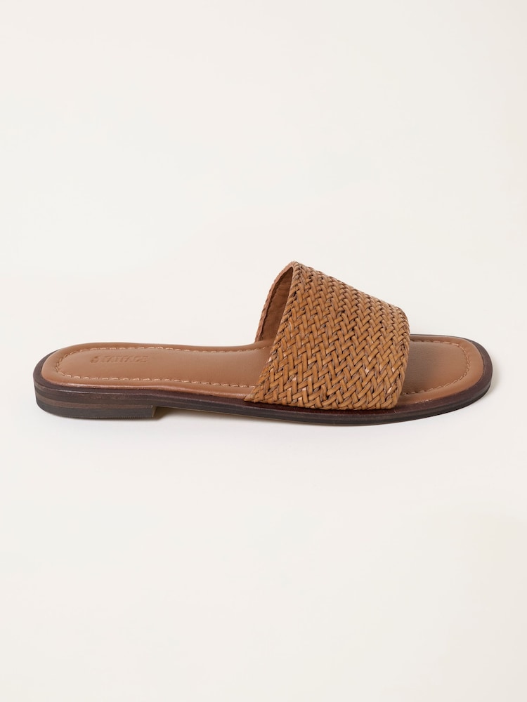 FatFace Natural Paisley Leather Weave Slider Sandal - Image 1 of 3