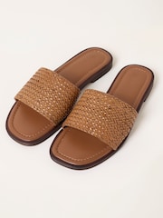 FatFace Natural Paisley Leather Weave Slider Sandal - Image 3 of 3
