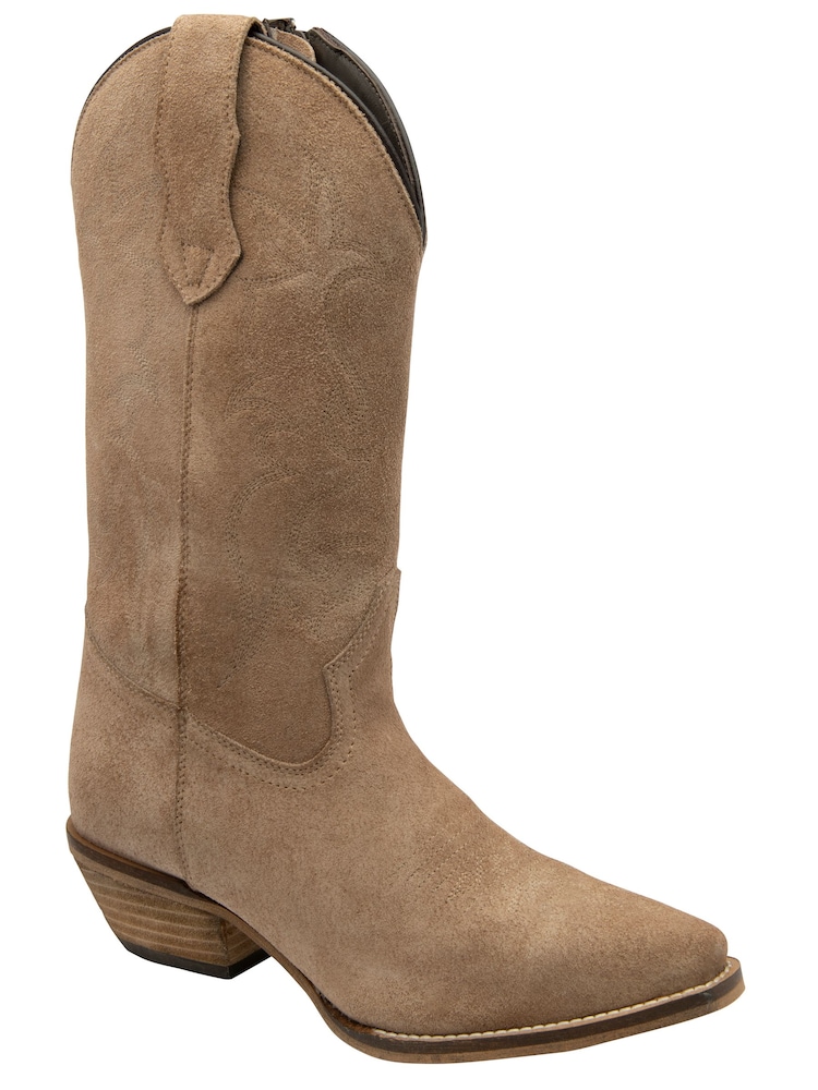 Ravel Natural Suede Cowboy Boots - Image 1 of 4 Ravel Natural Suede Cowboy Boots - Image 1 of 4