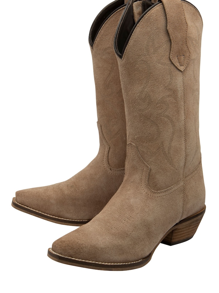 Ravel Natural Suede Cowboy Boots - Image 2 of 4 Ravel Natural Suede Cowboy Boots - Image 2 of 4