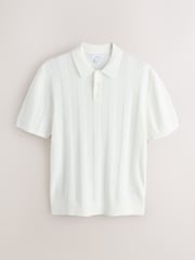 সাদা - Cotton Rich Pointelle Stripe Short Sleeve Knit Polo Shirt - 7এর মধ্যে 5 ছবি