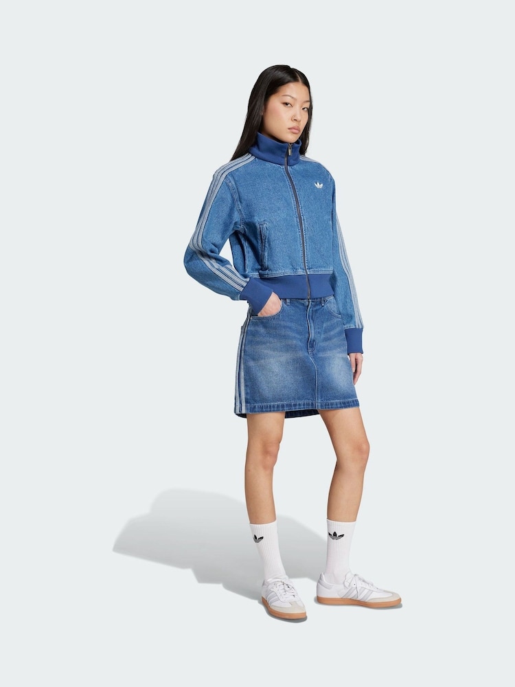 adidas Originals Blue Adicolor 3-Stripes Denim Mini Skirt - Image 1 of 5 adidas Originals Blue Adicolor 3-Stripes Denim Mini Skirt - Image 1 of 5