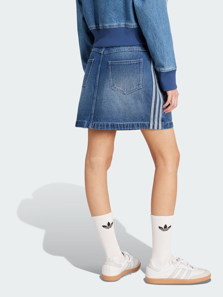 adidas Originals Blue Adicolor 3-Stripes Denim Mini Skirt - Image 2 of 5 adidas Originals Blue Adicolor 3-Stripes Denim Mini Skirt - Image 2 of 5