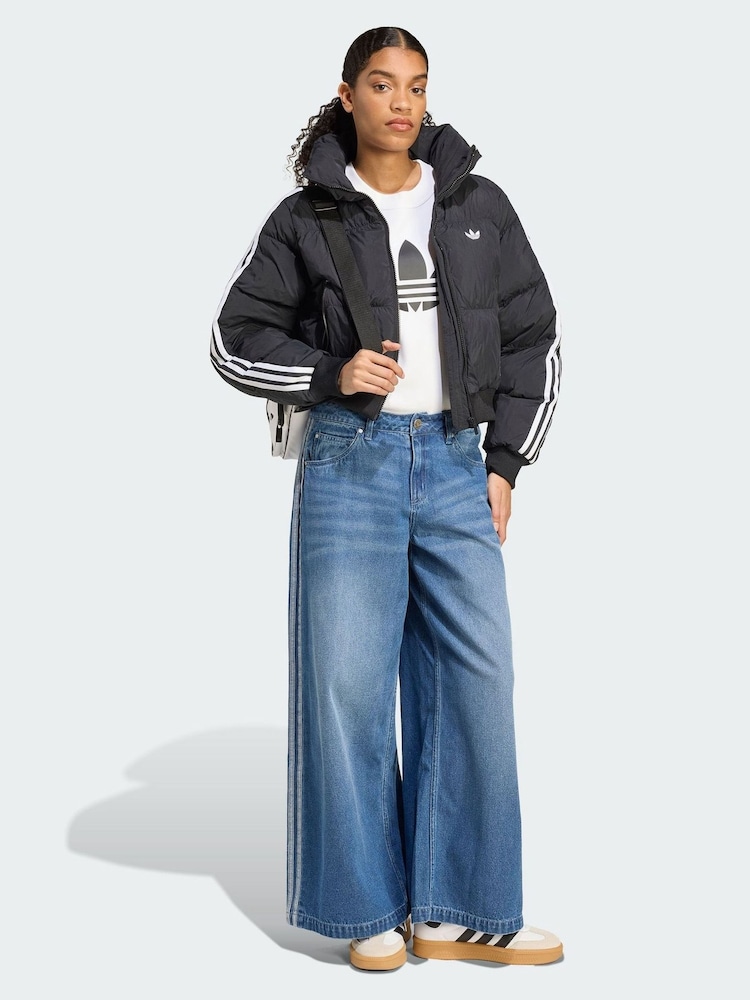 adidas Originals Black Adicolor Cropped Synthetic Down Puffer Jacket - Image 1 of 5