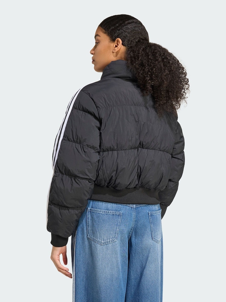 adidas Originals Black Adicolor Cropped Synthetic Down Puffer Jacket - Image 2 of 5 adidas Originals Black Adicolor Cropped Synthetic Down Puffer Jacket - Image 2 of 5