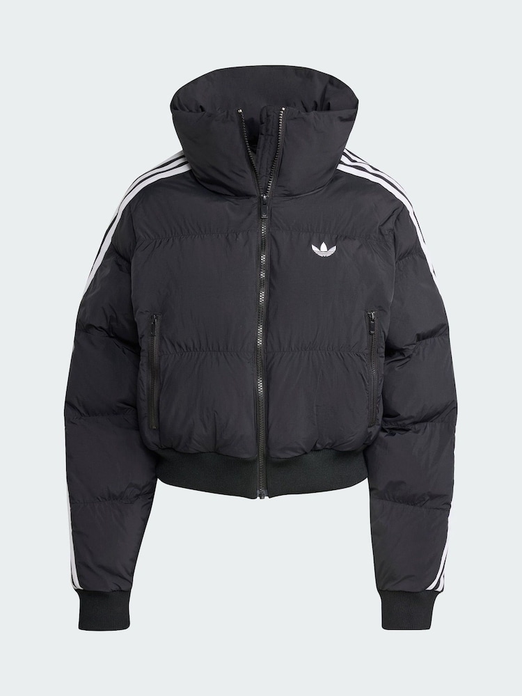 adidas Originals Black Adicolor Cropped Synthetic Down Puffer Jacket - Image 5 of 5