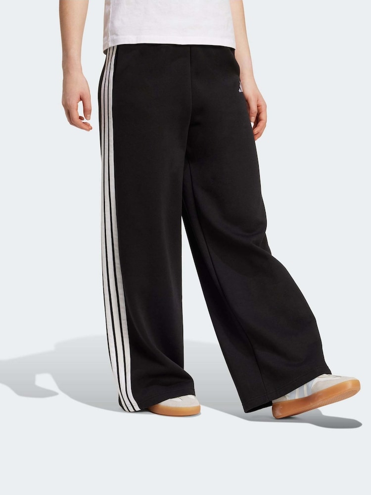 adidas Black 3 Stripes Fleece Wide Joggers - Image 1 of 5 adidas Black 3 Stripes Fleece Wide Joggers - Image 1 of 5