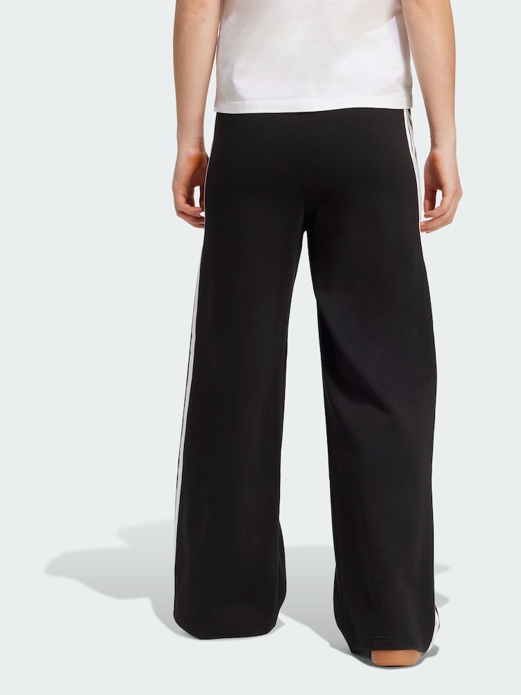 adidas Black 3 Stripes Fleece Wide Joggers - Image 2 of 5 adidas Black 3 Stripes Fleece Wide Joggers - Image 2 of 5