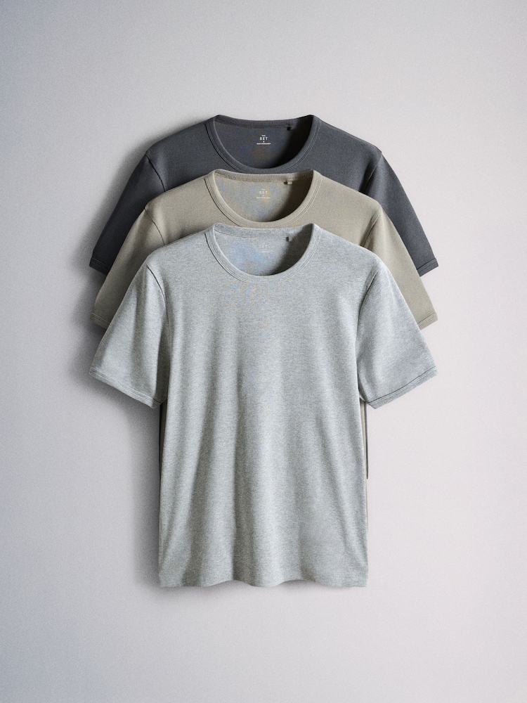 The Set 3 Pack Short Sleeve Rib T-Shirts Black/Grey/Khaki - Image 1 of 6 The Set 3 Pack Short Sleeve Rib T-Shirts Black/Grey/Khaki - Image 1 of 6