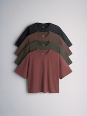 The Set 4 Pack Boxy Crop Cotton Crew Neck T-Shirts Black/Green - Image 2 of 12