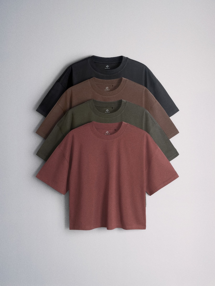 The Set 4 Pack Boxy Crop Cotton Crew Neck T-Shirts Black/Green - Image 2 of 12