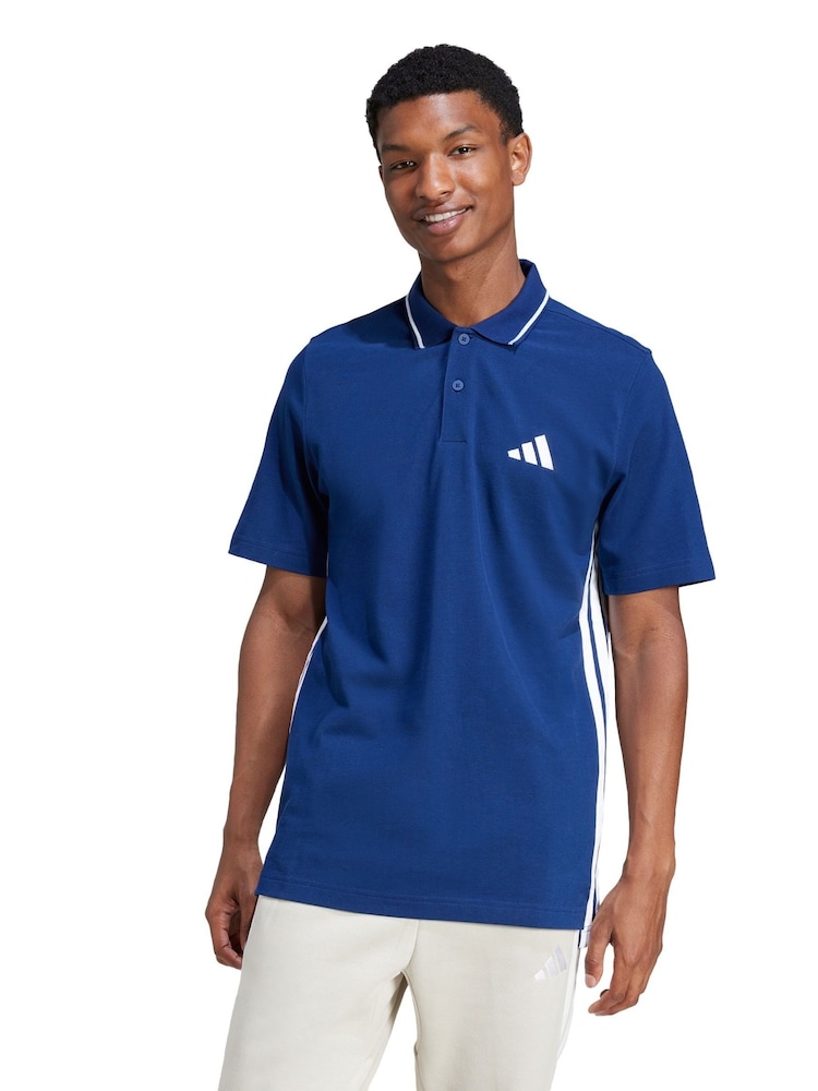 adidas Blue Essentials 3-Stripes Piqué Polo Shirt - Image 1 of 5 adidas Blue Essentials 3-Stripes Piqué Polo Shirt - Image 1 of 5