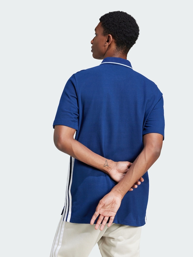 adidas Blue Essentials 3-Stripes Piqué Polo Shirt - Image 2 of 5 adidas Blue Essentials 3-Stripes Piqué Polo Shirt - Image 2 of 5