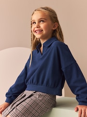 Blau - 100 % Baumwolle Sweatshirt mit Kragen im Boxy-Stil (3-16Jahre) - Bild 1 von 9