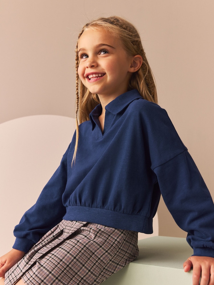 Blau - 100 % Baumwolle Sweatshirt mit Kragen im Boxy-Stil (3-16Jahre) - Bild 1 von 9 Blau - 100 % Baumwolle Sweatshirt mit Kragen im Boxy-Stil (3-16Jahre) - Bild 1 von 9