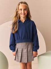 Blau - 100 % Baumwolle Sweatshirt mit Kragen im Boxy-Stil (3-16Jahre) - Bild 2 von 9