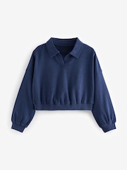 Blau - 100 % Baumwolle Sweatshirt mit Kragen im Boxy-Stil (3-16Jahre) - Bild 5 von 9