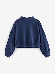 Blau - 100 % Baumwolle Sweatshirt mit Kragen im Boxy-Stil (3-16Jahre) - Bild 6 von 9