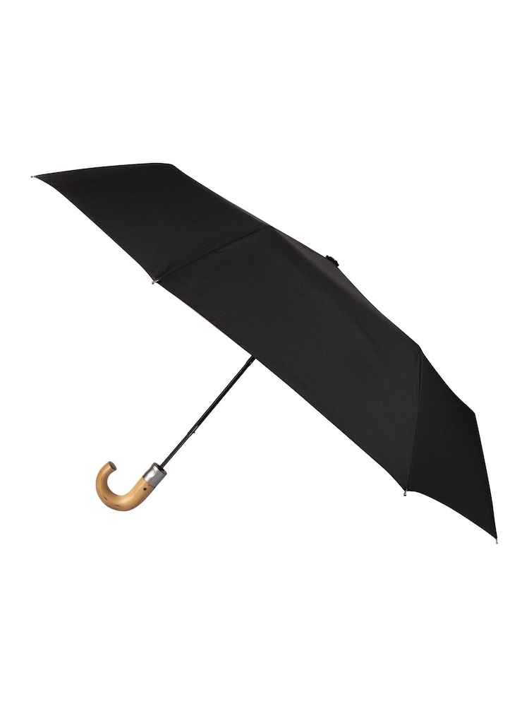 Totes Black Auto Open Wood Crook Handle Umbrella - Image 3 of 3