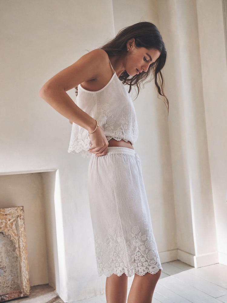 White Cotton Embroidered Jort Pyjamas - Image 2 of 6