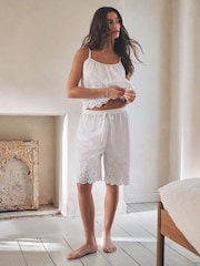 White Cotton Embroidered Jort Pyjamas - Image 3 of 6
