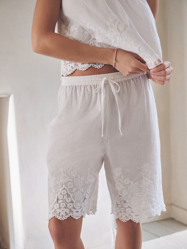 White Cotton Embroidered Jort Pyjamas - Image 6 of 6