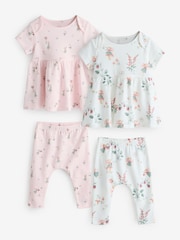 White/Pink Fairy print Short Sleeve Dress And Leggings Set - Image 1 of 3