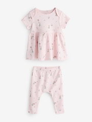 White/Pink Fairy print Short Sleeve Dress And Leggings Set - Image 2 of 3