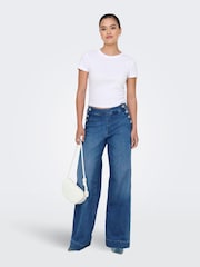 ONLY Blue High Waisted Wide Leg Jeans - Image 3 of 7