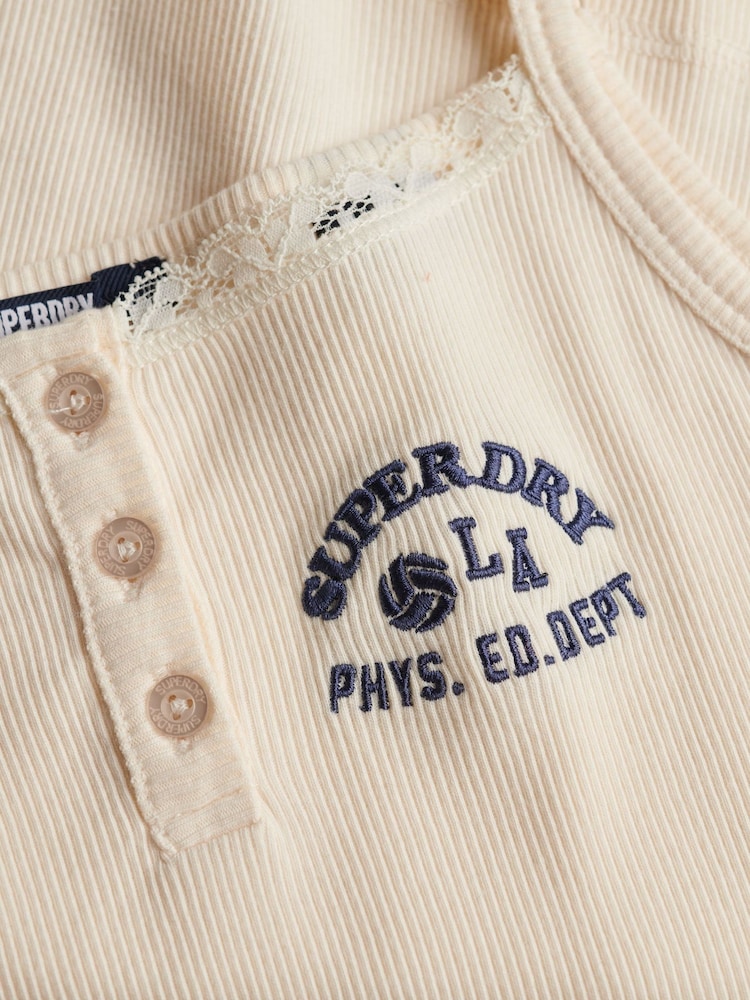 Superdry Cream Athletic Essential Button Cami - Image 2 of 2