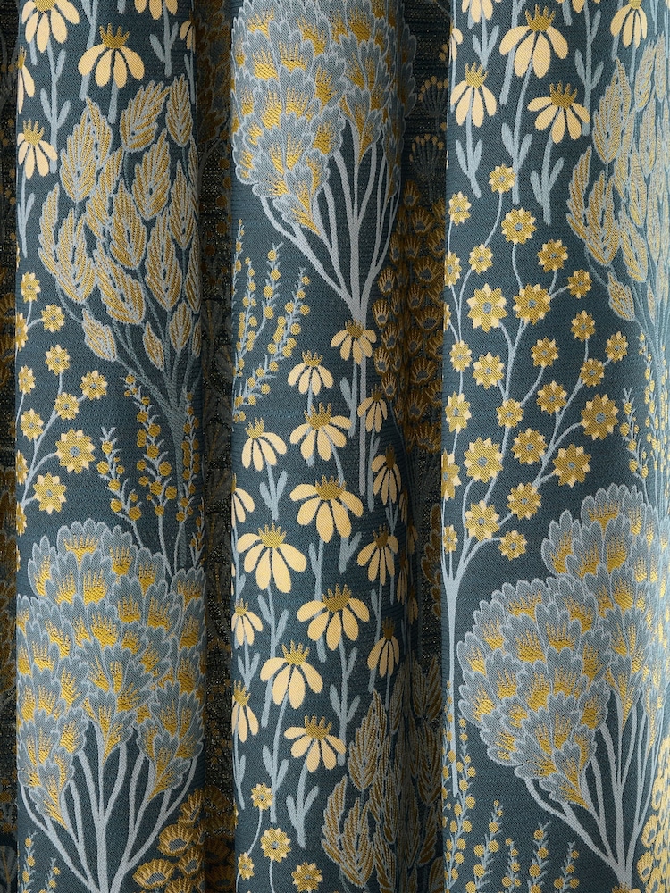 Wylder Blue Ophelia Floral Jacquard Lined Eyelet Curtains - Image 4 of 4