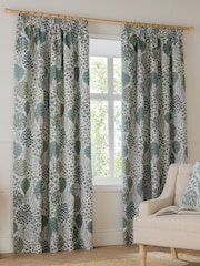 Wylder Green Ophelia Jacquard Floral Pencil Pleat Curtains - Image 2 of 6