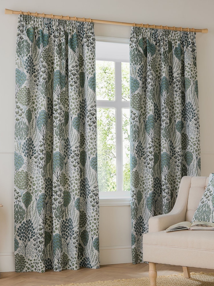 Wylder Green Ophelia Jacquard Floral Pencil Pleat Curtains - Image 2 of 6 Wylder Green Ophelia Jacquard Floral Pencil Pleat Curtains - Image 2 of 6