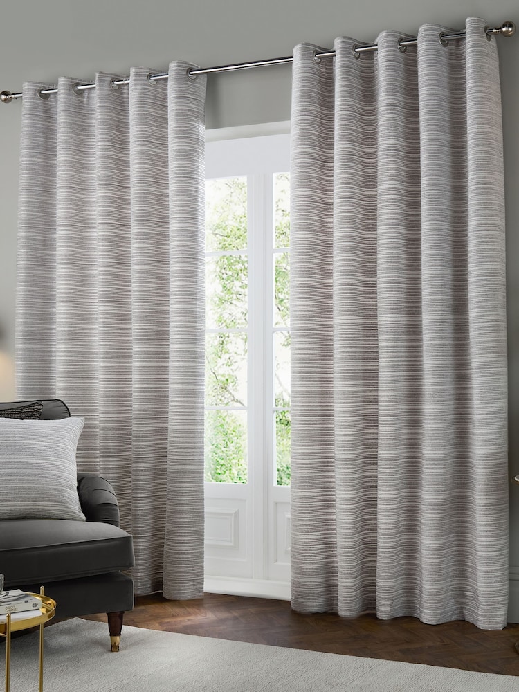 Paoletti Silver Jupiter Chenille Jacquard Eyelet Curtains - Image 2 of 6 Paoletti Silver Jupiter Chenille Jacquard Eyelet Curtains - Image 2 of 6