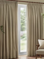 Yard Natural Heavy Chenille Velvet Pencil Pleat Curtains - Image 2 of 5
