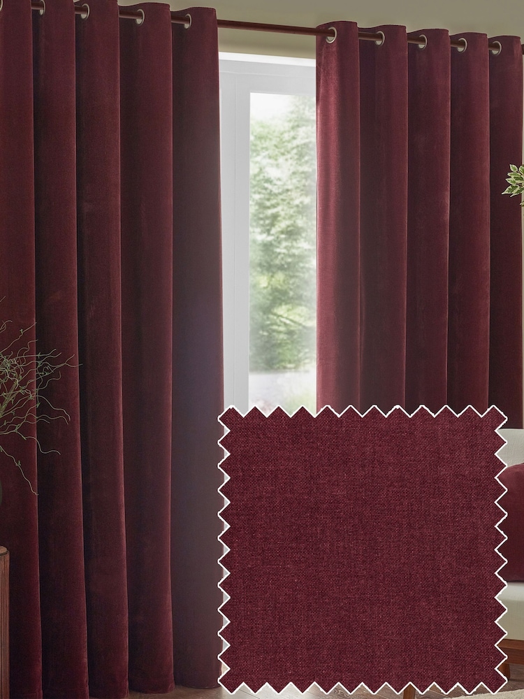Yard Red Heavy Chenille Velvet Eyelet Curtains - Image 1 of 6 Yard Red Heavy Chenille Velvet Eyelet Curtains - Image 1 of 6