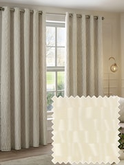 Paoletti Natural Manhattan Velvet Eyelet Curtains - Image 1 of 6