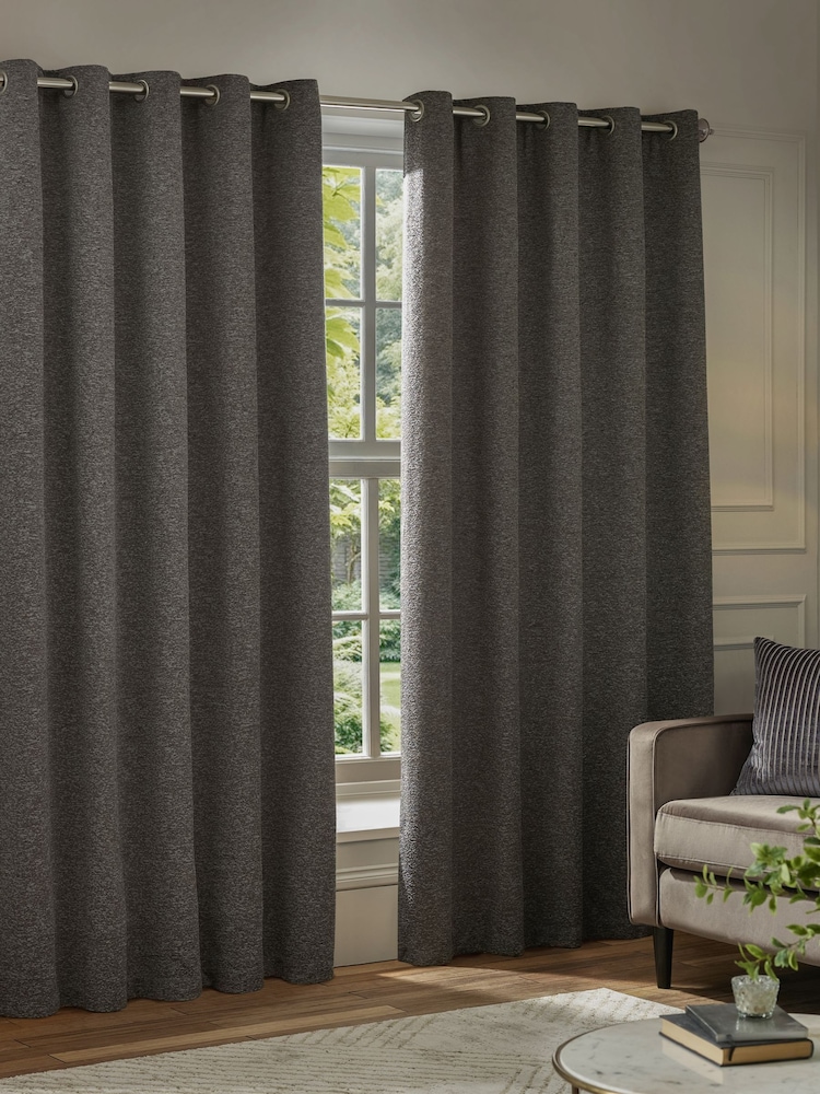 Paoletti Grey Galaxy Chenille Room Darkening Eyelet Curtains - Image 2 of 6 Paoletti Grey Galaxy Chenille Room Darkening Eyelet Curtains - Image 2 of 6