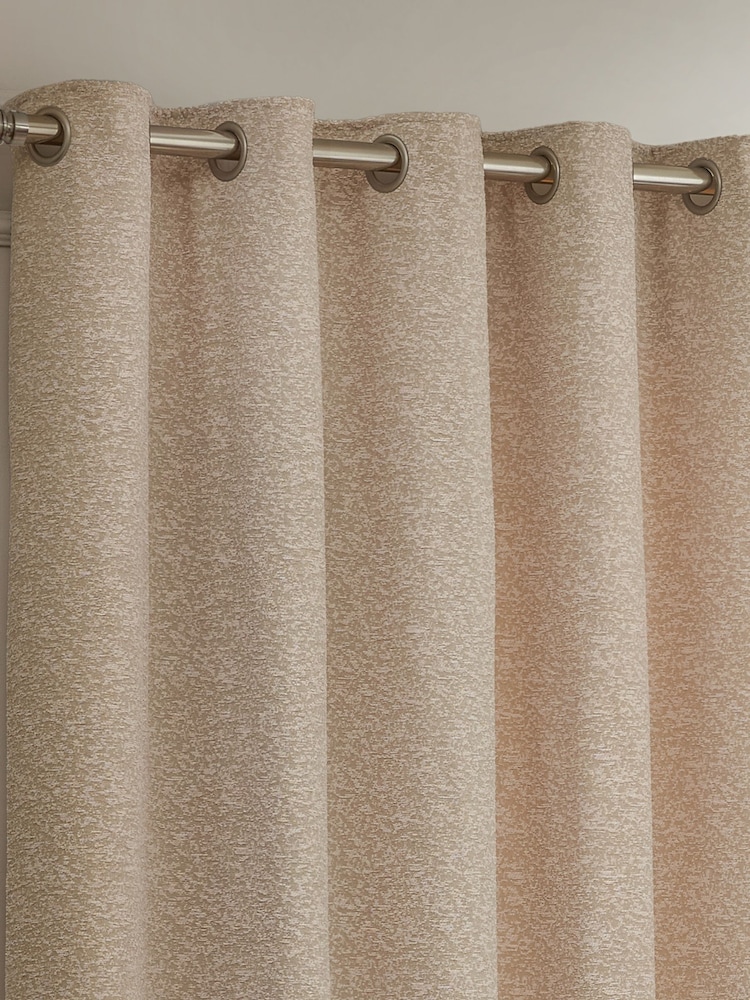 Paoletti Pink Galaxy Chenille Room Darkening Eyelet Curtains - Image 2 of 5 Paoletti Pink Galaxy Chenille Room Darkening Eyelet Curtains - Image 2 of 5
