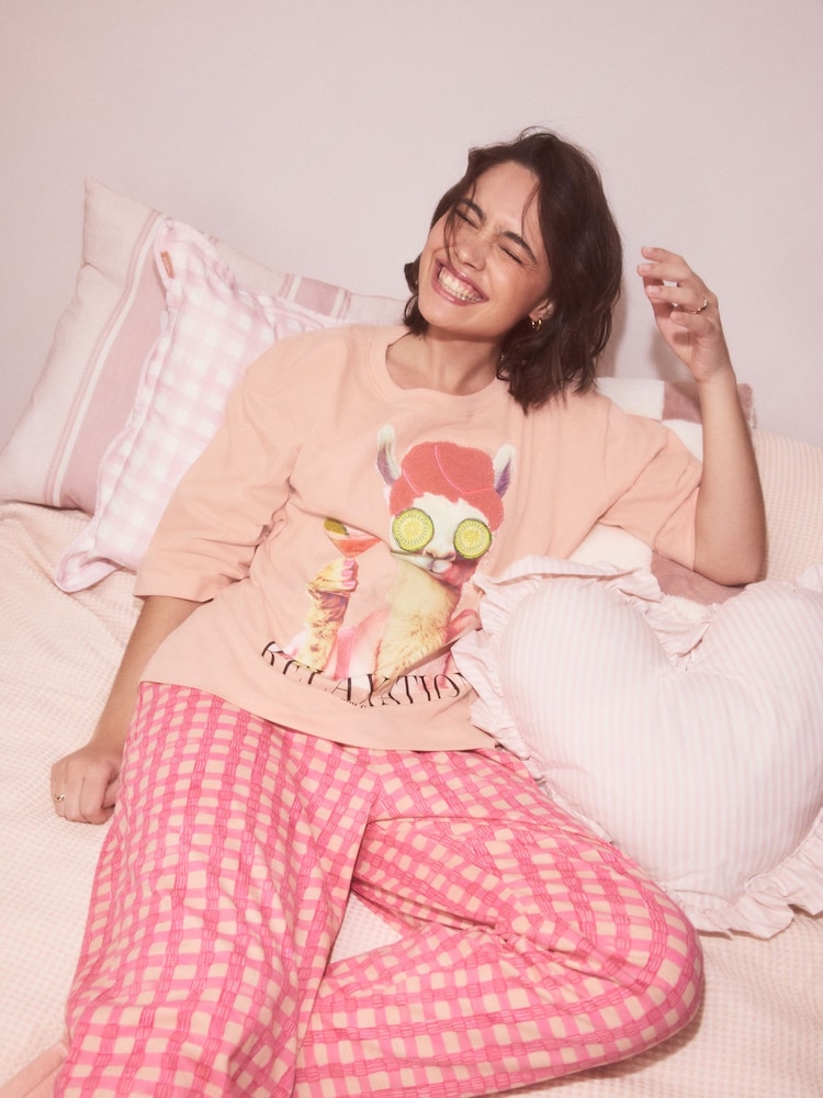 Pink Lama Graphic Short Sleeve Pyjamas - Image 2 of 10 Pink Lama Graphic Short Sleeve Pyjamas - Image 2 of 10