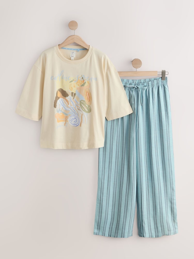 Blue Stripe Graphic Short Sleeve Pyjamas - Image 1 of 3