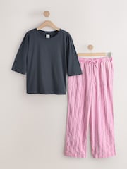 Charcoal Grey/Pink Stripe Short Sleeve Pyjamas - Image 1 of 3