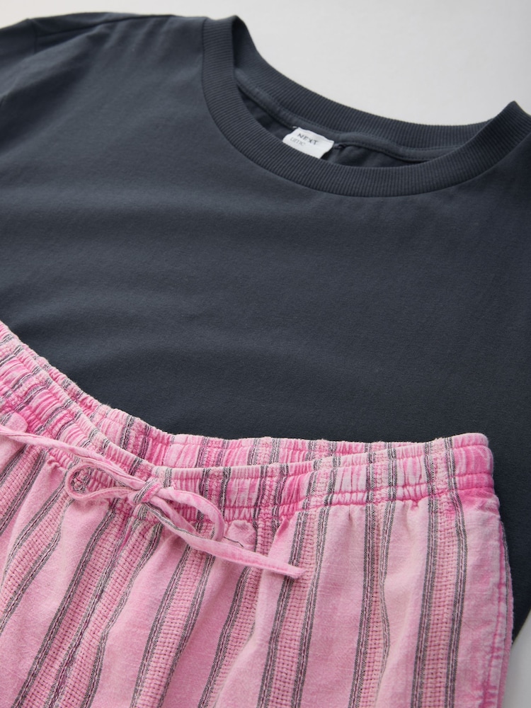 Charcoal Grey/Pink Stripe Short Sleeve Pyjamas - Image 2 of 3
