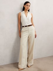 Reiss Ivory/Neutral Maisie Cotton-Blend Collared Sleeveless Top - Image 4 of 6