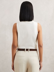 Reiss Ivory/Neutral Maisie Cotton-Blend Collared Sleeveless Top - Image 5 of 6