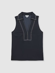 Azul-marinho/Marfim - Reiss Maisie Cotton-Blend Collared Sleeveless Top - Imagem 2 de 6