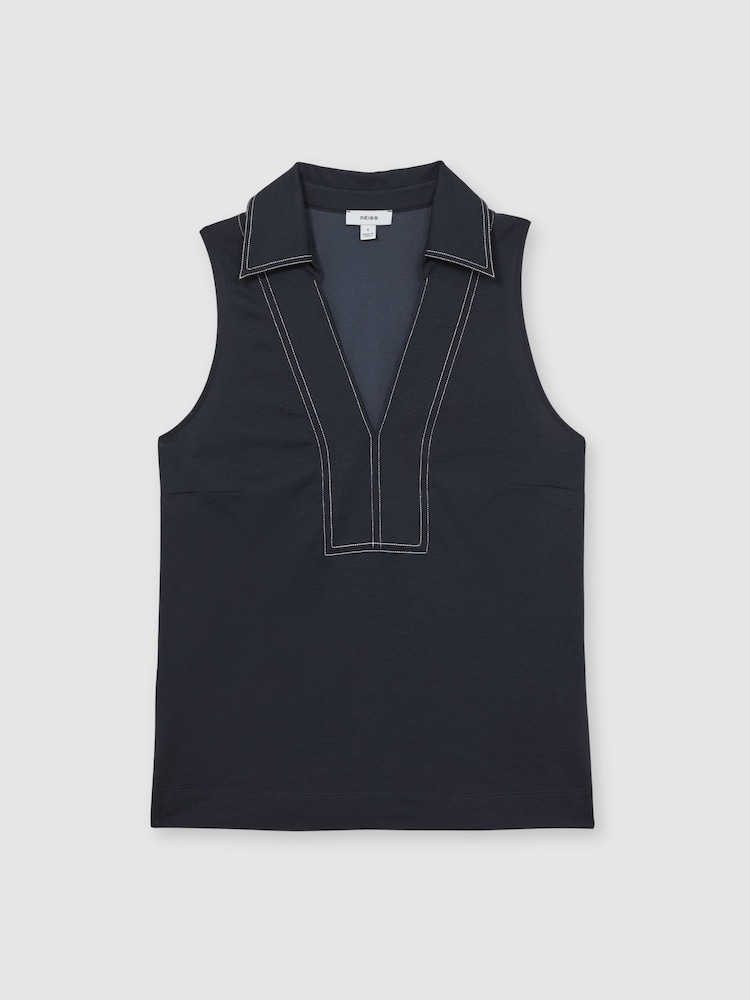 Azul-marinho/Marfim - Reiss Maisie Cotton-Blend Collared Sleeveless Top - Imagem 2 de 6